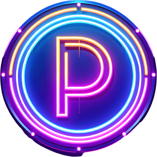 neon circle with a 'p'.
Single Game Texture.  In-Game asset.  2d.  Blank background.  High contrast.  No shadows