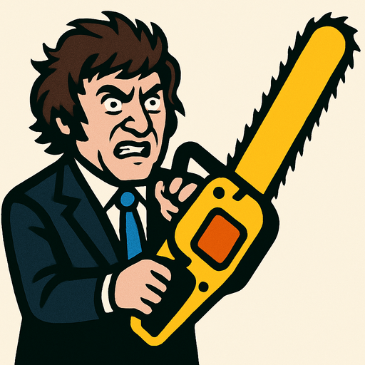 javier milei con motosierra.
In-Game asset.  2d.  High contrast.  No shadows