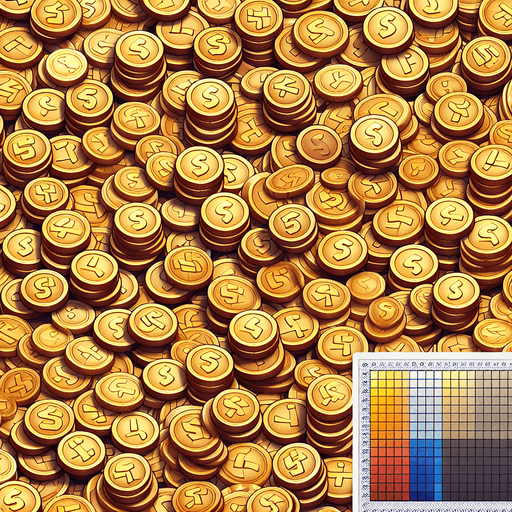 Coins.
Single Game Texture. In-Game asset. 2d. Blank background. High contrast. No shadows.