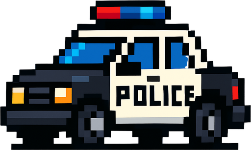 2d pixel art police car.
In-Game asset.  2d.  High contrast.  No shadows