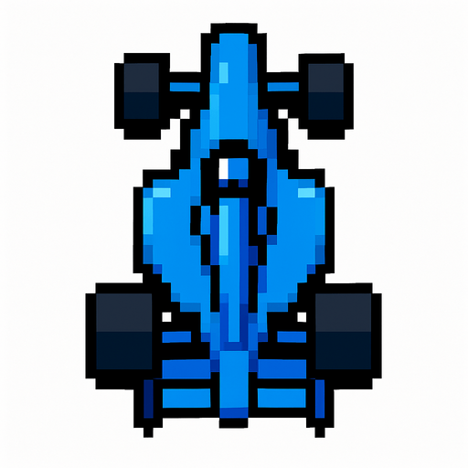 Vertical blue pixel racing car.
In-Game asset.  2d.  High contrast.  No shadows. Pixel
