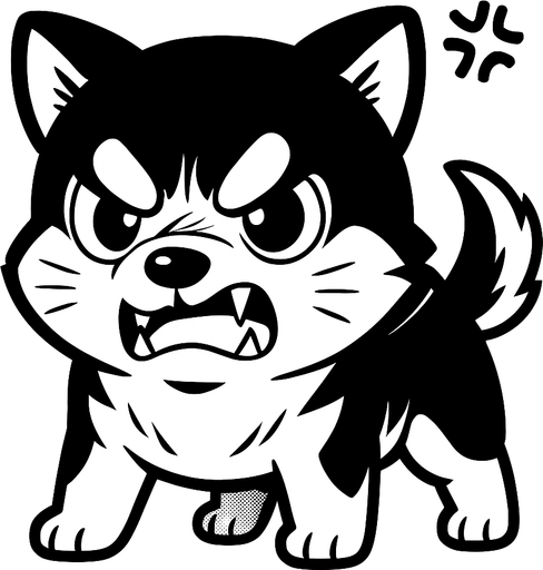 a cute angry dog manga style.
In-Game asset.  2d.  High contrast.  No shadows