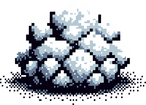 puff of snowy smoke. pixelated. 8 bit. Single Game Texture. In-Game asset. 2d. Blank background. High contrast. No shadows.