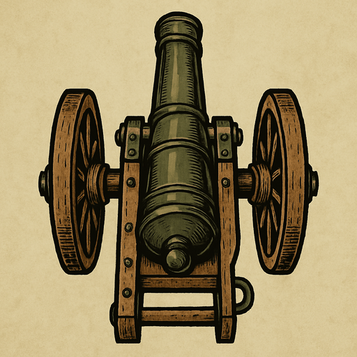 military, old, cannon, top view.
In-Game asset.  2d.  High contrast.  No shadows