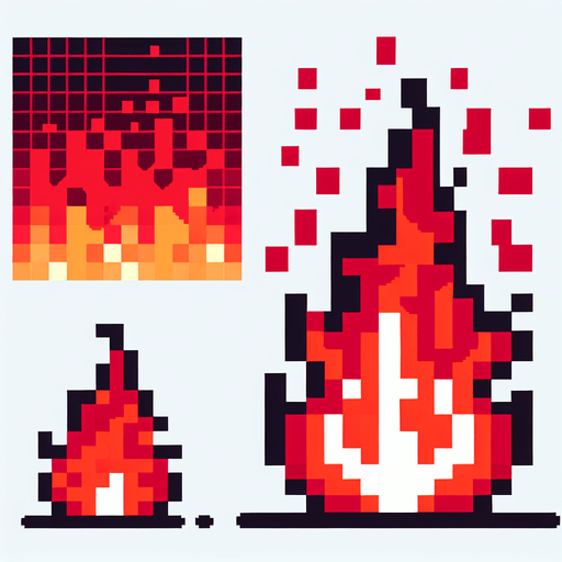 red flame. flat pixelated. 8 bit..
Single Game Texture. In-Game asset. 2d. Blank background. High contrast. No shadows.