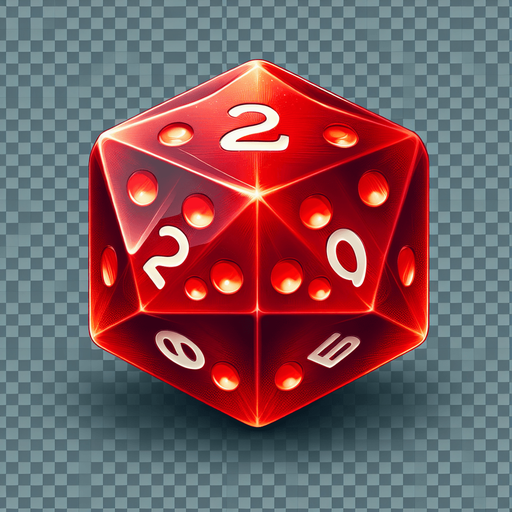A 20 sided red die.
In-Game asset. 2d. Transparent background. High contrast. No shadows.
