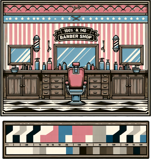 100x140 barber background.
Single Game Texture.  In-Game asset.  2d.  Blank background.  High contrast.  No shadows