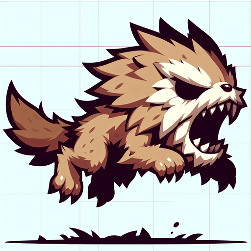A single, cartoonish little monster. It has fur and a big mouth, and its movement posture looks as if it's about to pounce forward..
Single Game Texture. In-Game asset. 2d. Blank background. High contrast. No shadows.