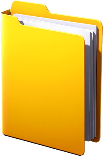 A yellow folder document.
Single Game Texture. In-Game asset. 2d. Blank background. High contrast. No shadows.