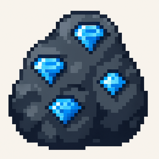 roca gris oscuro con diamantes.
In-Game asset.  2d.  High contrast.  No shadows. pixelart