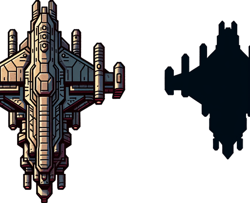 alien spaceship heading down.
Single Game Texture. In-Game asset. 2d. Blank background. High contrast. No shadows.