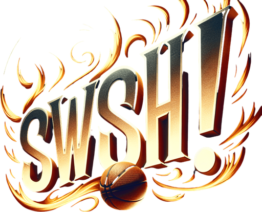 Text announcing 'Swish!'.
Basketball. Text only. Tv style ad.