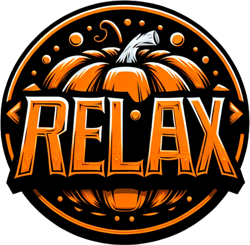 button that says relax in orange, black outline of the letters. high contrast. has a pumpkin on it
Single Game Texture. In-Game asset. 2d. Blank background. High contrast. No shadows.