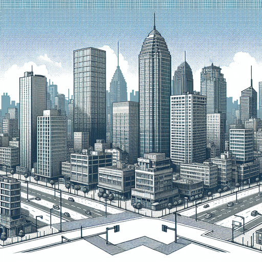 Make a city background.
Single Game Texture.  In-Game asset.  2d.  Blank background.  High contrast.  No shadows