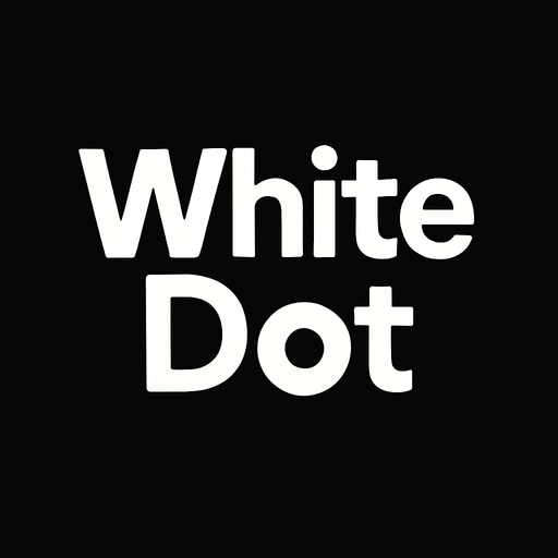 Game title reading White Dot. Minimalistic. White font..
In-Game asset.  2d.  High contrast.  No shadows