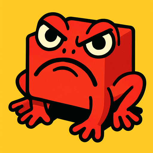 an angry isometric red square bullfrog character for a casual mobile game, facing the camera directly.
In-Game asset.  2d.  High contrast.  No shadows