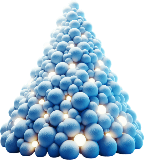 A snowcovered christmas tree decorated with snowballs..
Single Game Texture. In-Game asset. 2d. Blank background. High contrast. No shadows.