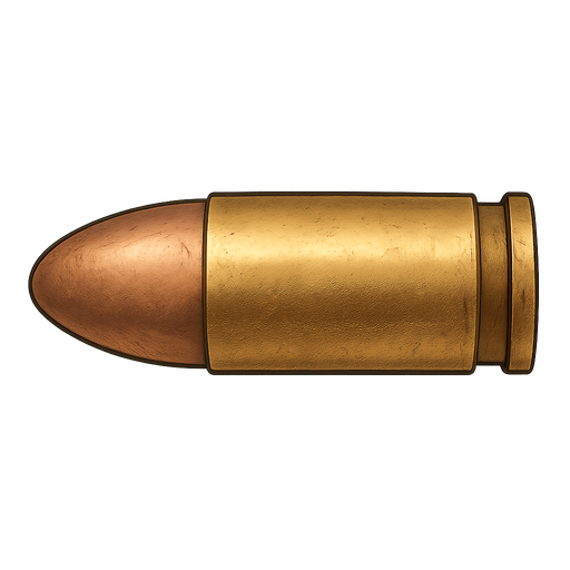 can you make it a real life bullet. No background. Transparent background. Blank background. No shadows. 2d. In-Game asset. flat