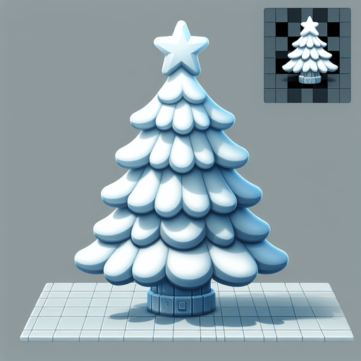 a christmas tree. plastic style. Single Game Texture. In-Game asset. 2d. Blank background. High contrast. No shadows.