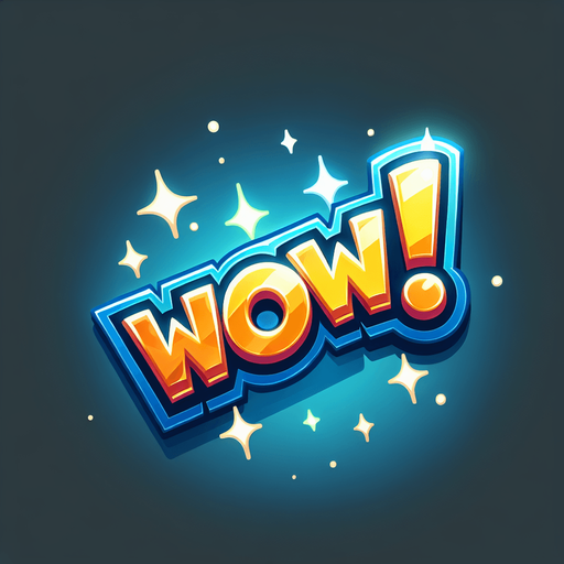 game success graphic, surprised cartoon shiny words, "WOW!".
Single Game Texture. In-Game asset. 2d. Blank background. High contrast. No shadows.