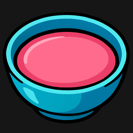 Un plato celeste con un liquido Rosa adentro.
In-Game asset.  2d.  High contrast.  No shadows