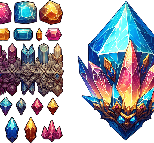crystal.
Single Game Texture. In-Game asset. 2d. Blank background. High contrast. No shadows.