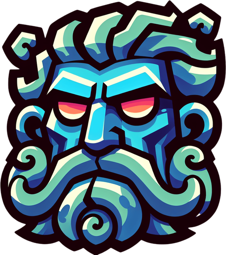 Poseidon’s face. Cartoon style..
Single Game Texture.  In-Game asset.  2d.  Blank background.  High contrast.  No shadows