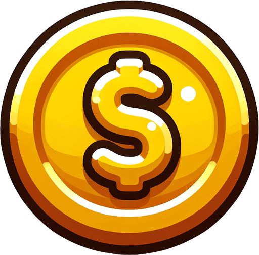 一个金币，卡通.
Single Game Texture. In-Game asset. 2d. Blank background. High contrast. No shadows.