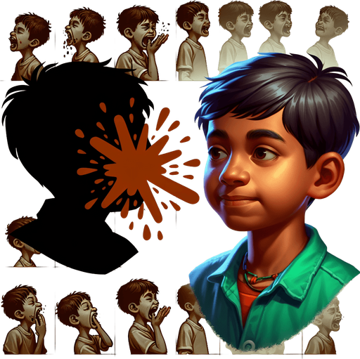 A boy eating slaps.
Single Game Texture. In-Game asset. 2d. Blank background. High contrast. No shadows.