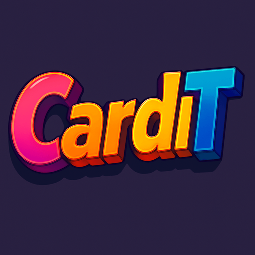 I want you to write the word “CardiT” in 3D, using vibrant colors. The style should be like animation, but not childish..
In-Game asset.  High contrast.  No shadows. 3d. Anime