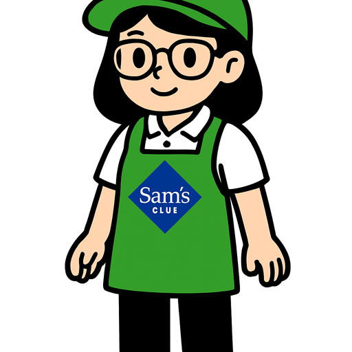 Es una trabajadora de sams club, tierna bonita de lentes con gorra verde y mandil verde, playera polo blanca y pantalon negro.
In-Game asset.  High contrast.  No shadows