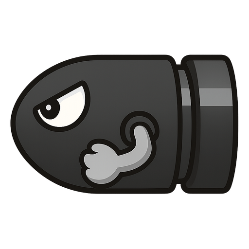 bill balla de super mario bros . No background. Transparent background. Blank background. No shadows. 2d. In-Game asset. flat