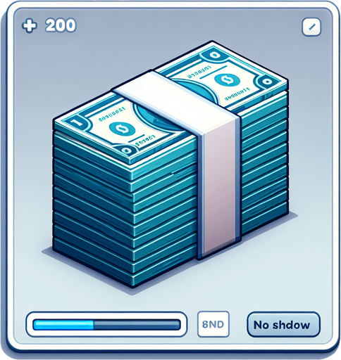 A stack of money.
Single Game Texture. In-Game asset. 2d. Blank background. High contrast. No shadows.