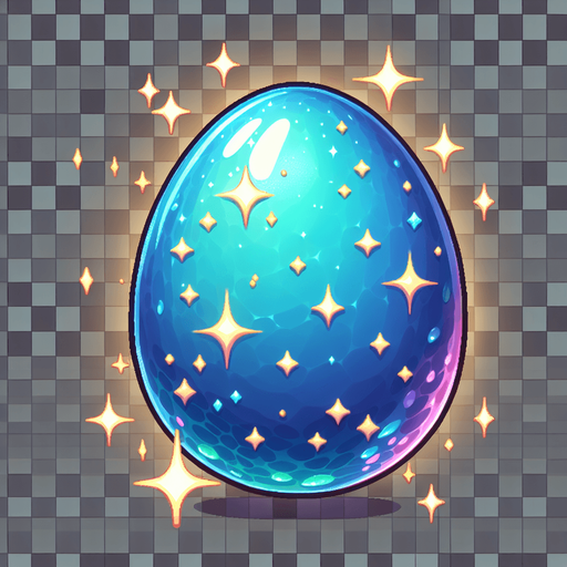 partıltılı yumurta.
Single Game Texture.  In-Game asset.  2d.  Blank background.  High contrast.  No shadows
