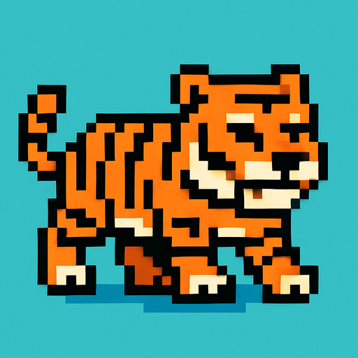 Tiger 8 bit.
In-Game asset.  2d.  High contrast.  No shadows