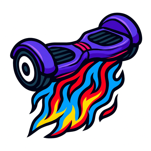 a hover board with colorful blue and red flames underneath.
In-Game asset.  2d.  High contrast.  No shadows