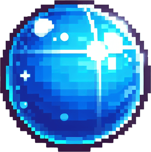 a blue shiny ball. pixel art style. no shadows..
Single Game Texture. In-Game asset. 2d. Blank background. High contrast. No shadows.