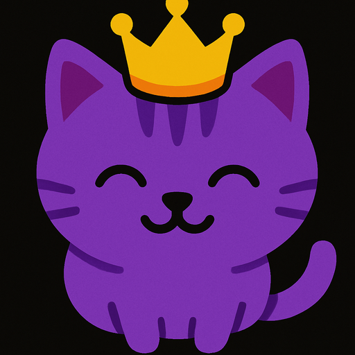 top view of purple cat wearing crown