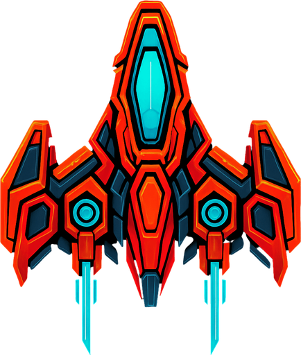 Make it a ship for a space shooting game with intense designing.
In-Game asset.  2d.  High contrast.  No shadows