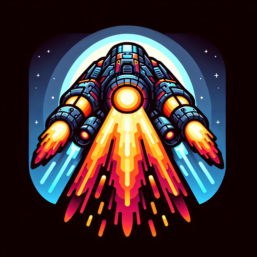 🚀 Animated Thrusters – A glowing flame or energy coming from the back of the spaceship..
Single Game Texture.  In-Game asset.  2d.  Blank background.  High contrast.  No shadows