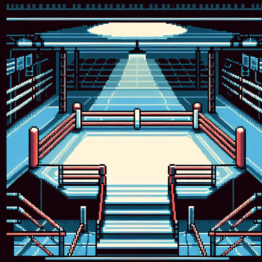 pixel art view from inside boxing ring, floor near middle of image
Single Game Texture. In-Game asset. 2d. Blank background. High contrast. No shadows.