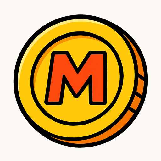Coin, "m" sign.
In-Game asset.  2d.  High contrast.  No shadows