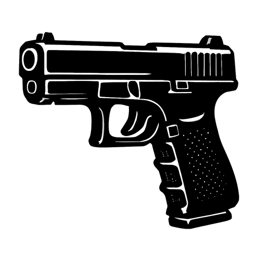 Pistola negra.
In-Game asset.  2d.  High contrast.  No shadows