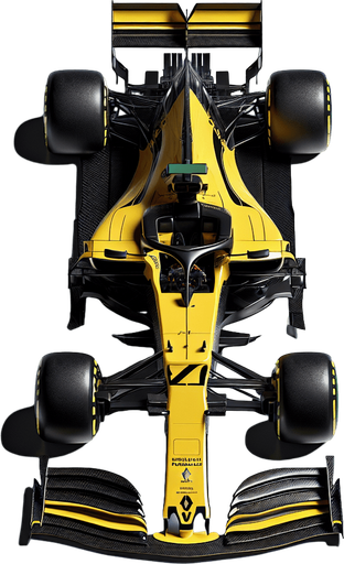 Alonso F1 Renaiult race car. Top View..
Single Game Texture. In-Game asset. 2d. Blank background. High contrast. No shadows.