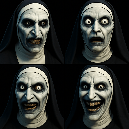3D the nun Scary and funny face meme. different faces look. face only
In-Game asset.  3D.  High contrast.  No shadows