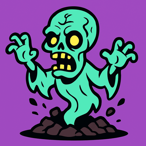 2D. Cartoon. The rise of the zombie ghost spirit from the ground..
In-Game asset.  2d.  High contrast.  No shadows