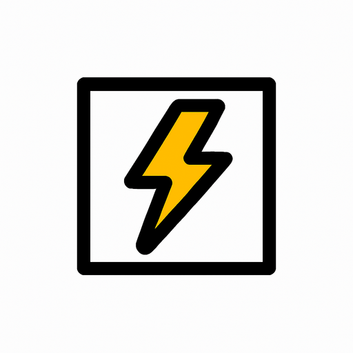 top-down view, simple minimal white square icon, centered electric bolt symbol inside, clear sharp lines, no background, clean style, for game UI button, 30x30 px, yellow black.
In-Game asset.  2d.  High contrast.  No shadows