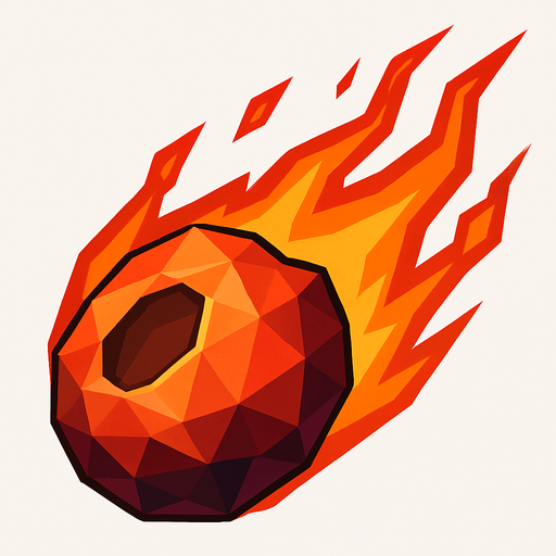 alevli bir meteor çiz. low poly olsun.
In-Game asset.  2d.  High contrast.  No shadows