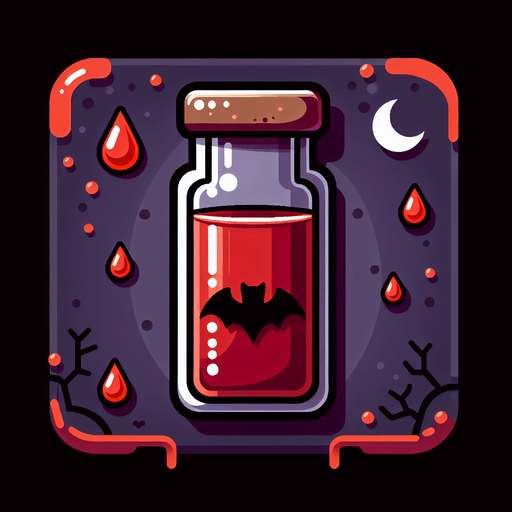 Perfectly square red Halloween vial of blood. Cartoon. Spooky art style