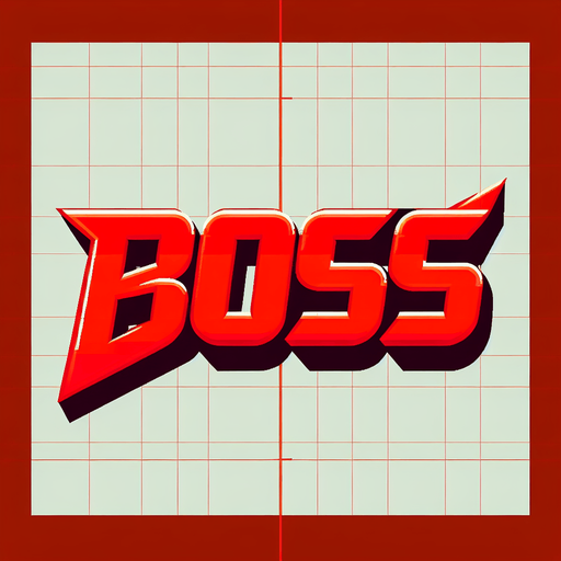 An SVG of the word **BOSS** in sharp red font..
Single Game Texture.  In-Game asset.  2d.  Blank background.  High contrast.  No shadows